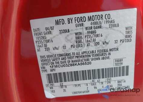 2008 Ford Escape Xlt из США, поврежденный, VIN 1FMCU03Z88KA56520